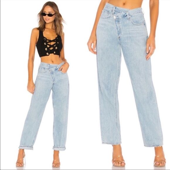Agolde Criss Cross Upsized Blue Jeans High Waist Straight Leg Size 23 - Picture 3 of 12